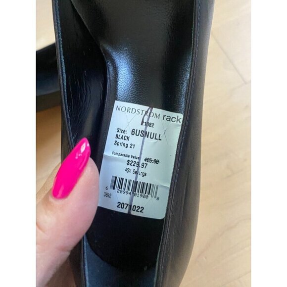 La Canadienne black slip on heels women sz 36.5 square toe FLAW - Picture 3 of 5